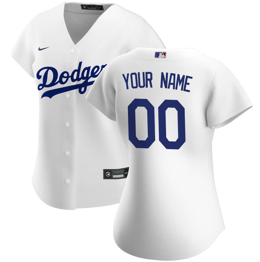 Women Los Angeles Dodgers Nike White 2020 Home Replica Custom MLB Jersey->customized soccer jersey->Custom Jersey